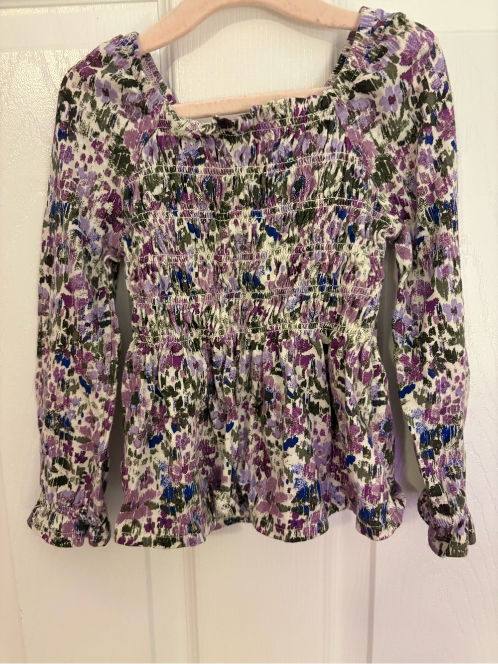 GAP Purple Multi Floral Smocked Peplum Top